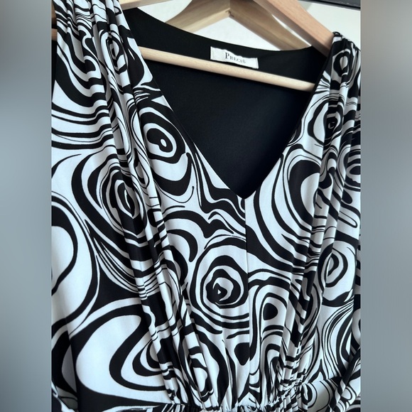Précis Black White Swirl Print Midi Dress Maximalist V-Neck Retro Y2K Size 8 - Picture 5 of 9